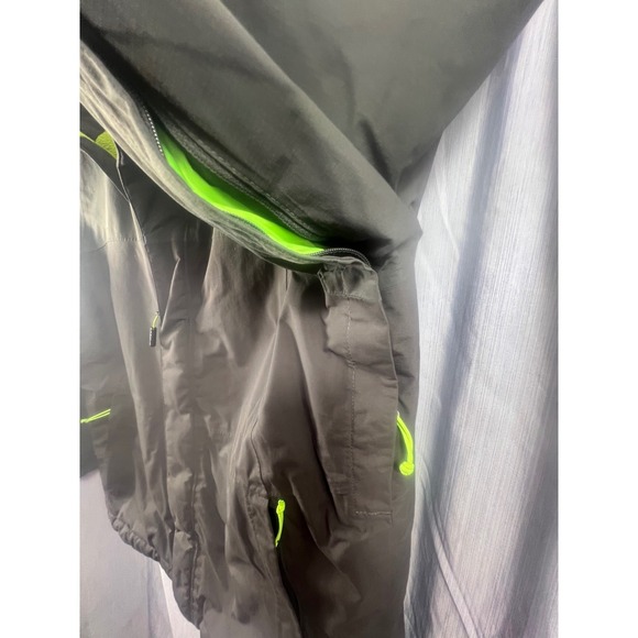 The North Face Mens HyVent Jacket Grey Lime Green Fleece Lined L Large Pit Zips